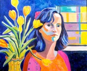 A very colorful self portrait of Nancy Wait.